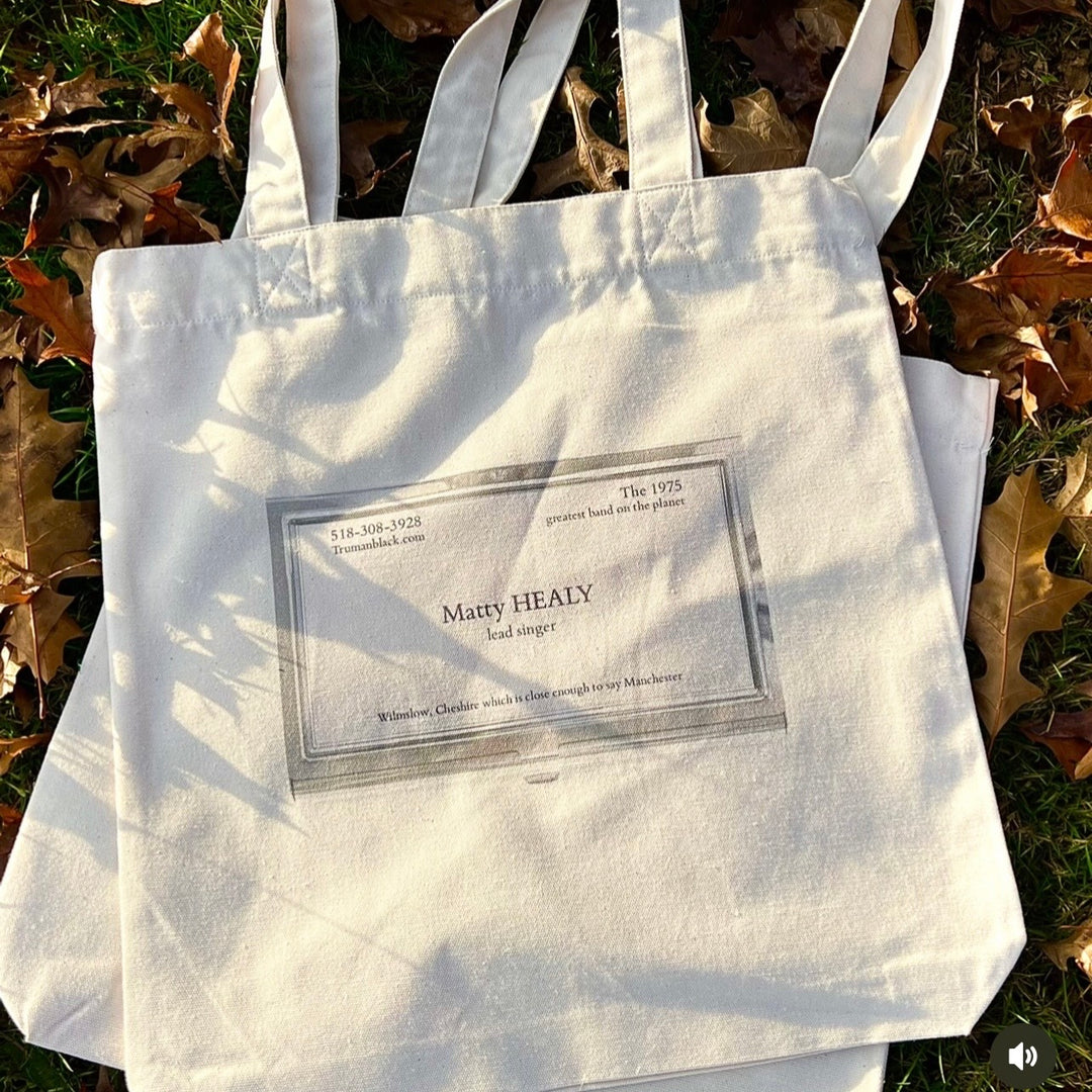 Matty business card print woven tote bag