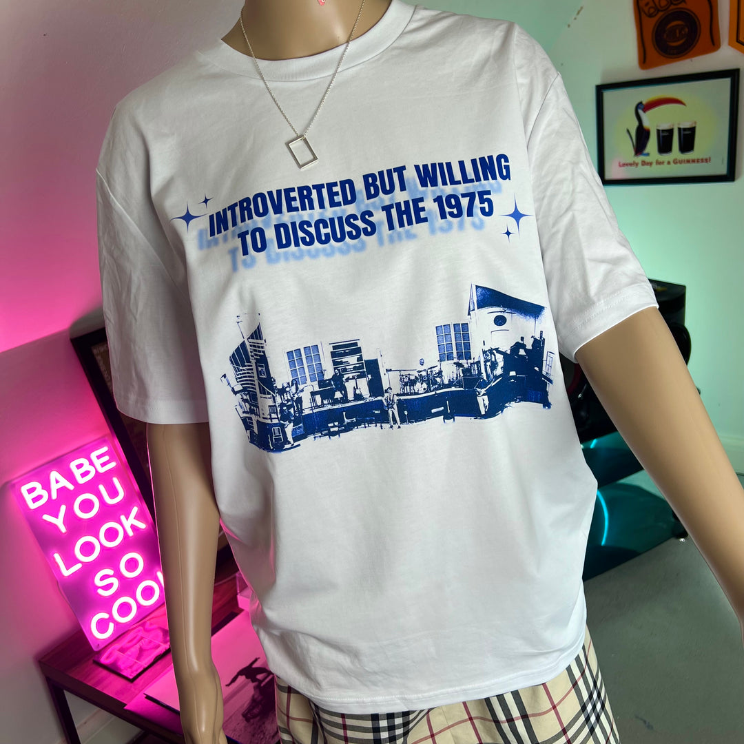 Introverted but willing to discuss the 1975-  print graphic tee