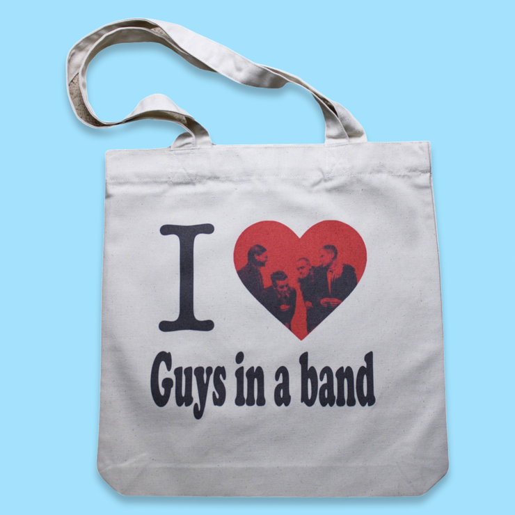 I heart guys in bands tote bag