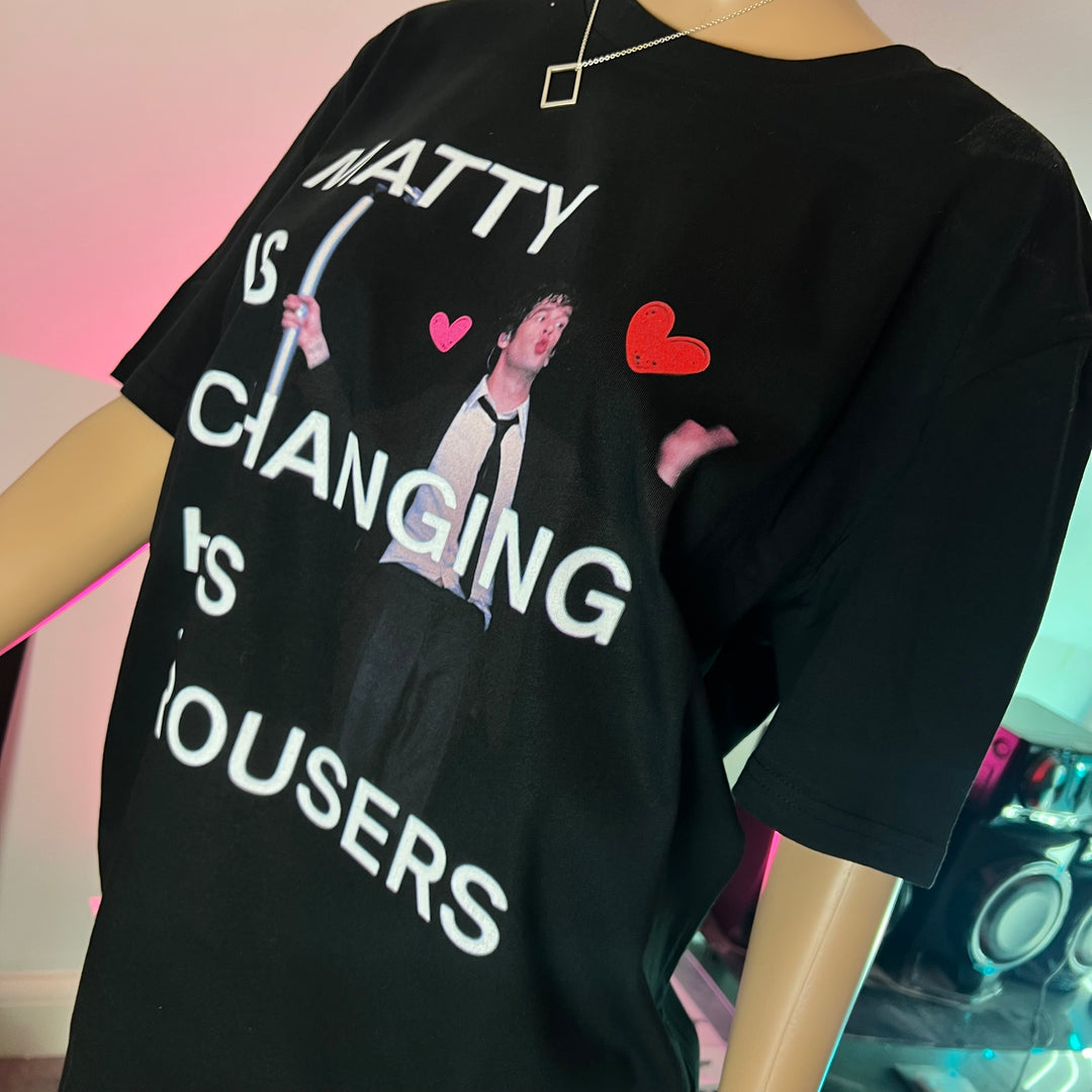 Matty is changing his trousers - graphic t-shirt